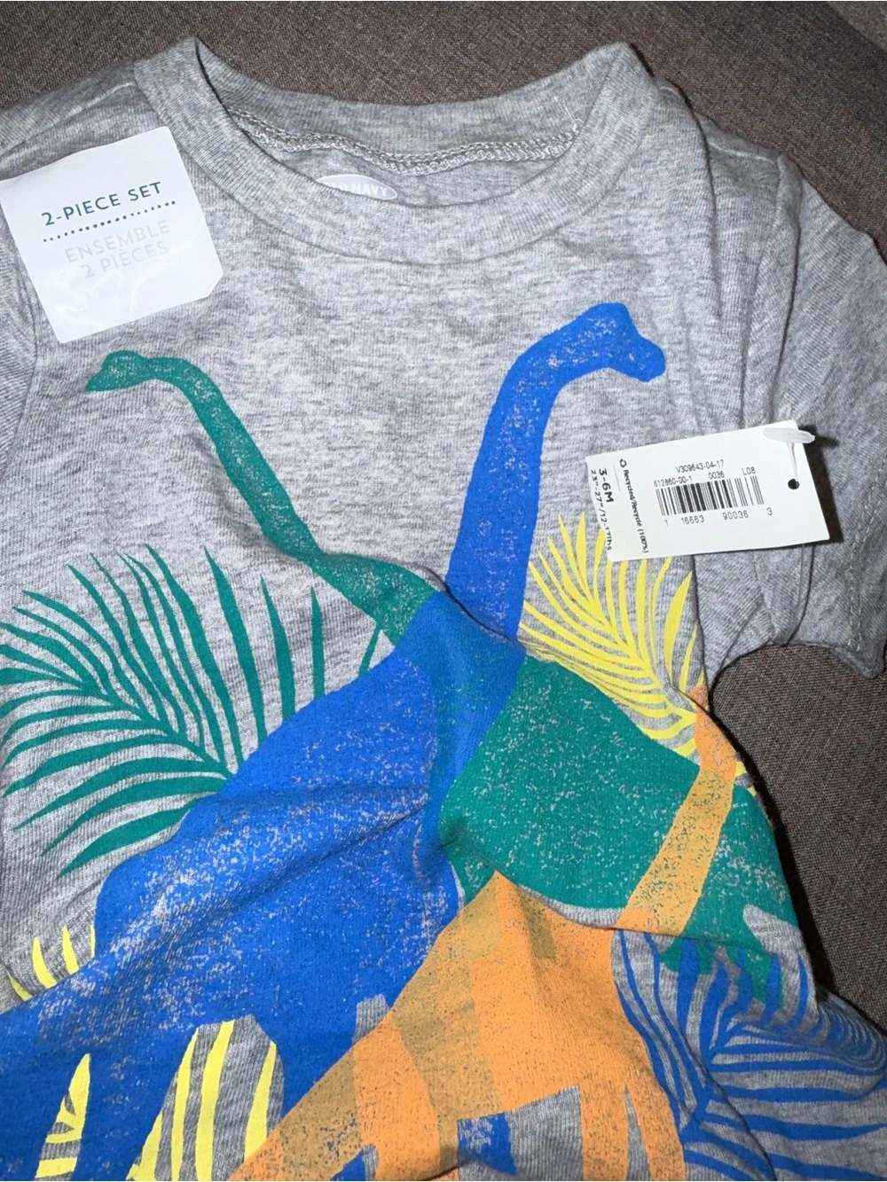 Old Navy Gray Tee & Navy Shorts Dinosaur Graphic Set